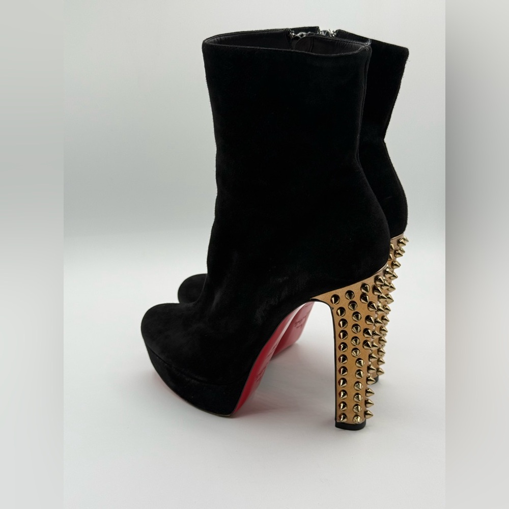 Christian Louboutin Black Suede Studded Heel Taclou Ankle Boots Size 37.5 - Picture 15 of 17
